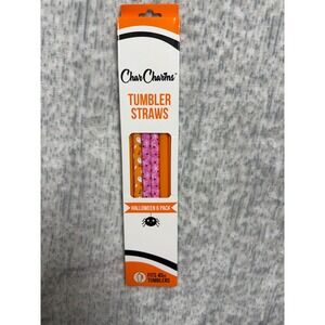 Char Charms Halloween Tumbler Straws 6 Pack for 40oz Cups Orange Pink Ghost New